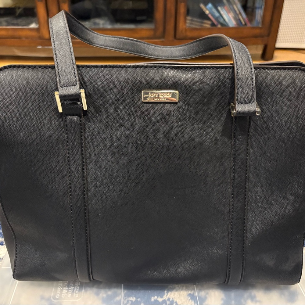 Kate Spade Black Saffiano Leather Tote – Bow Print Interior